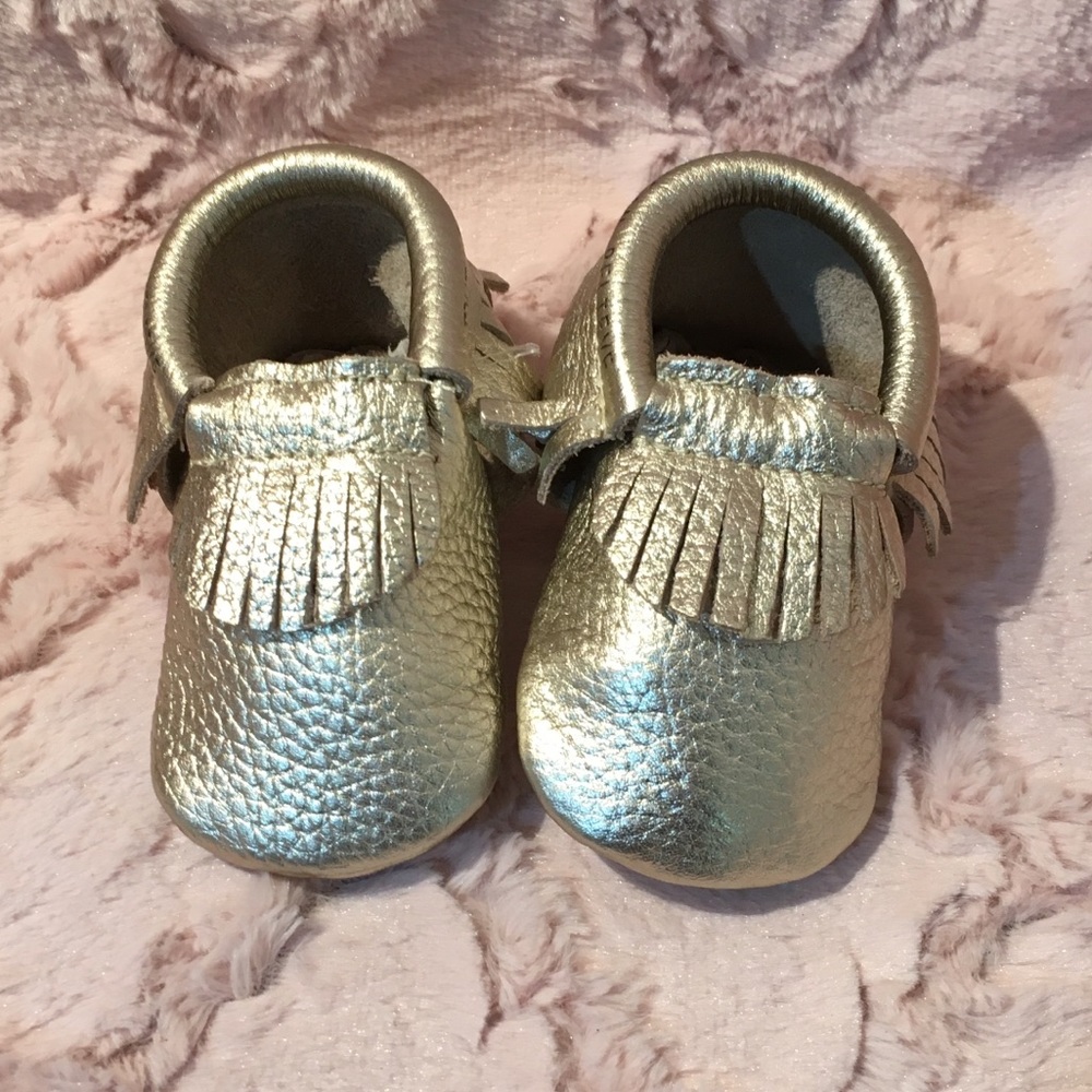 First Steps Platinum Metallic Leather Moccasins